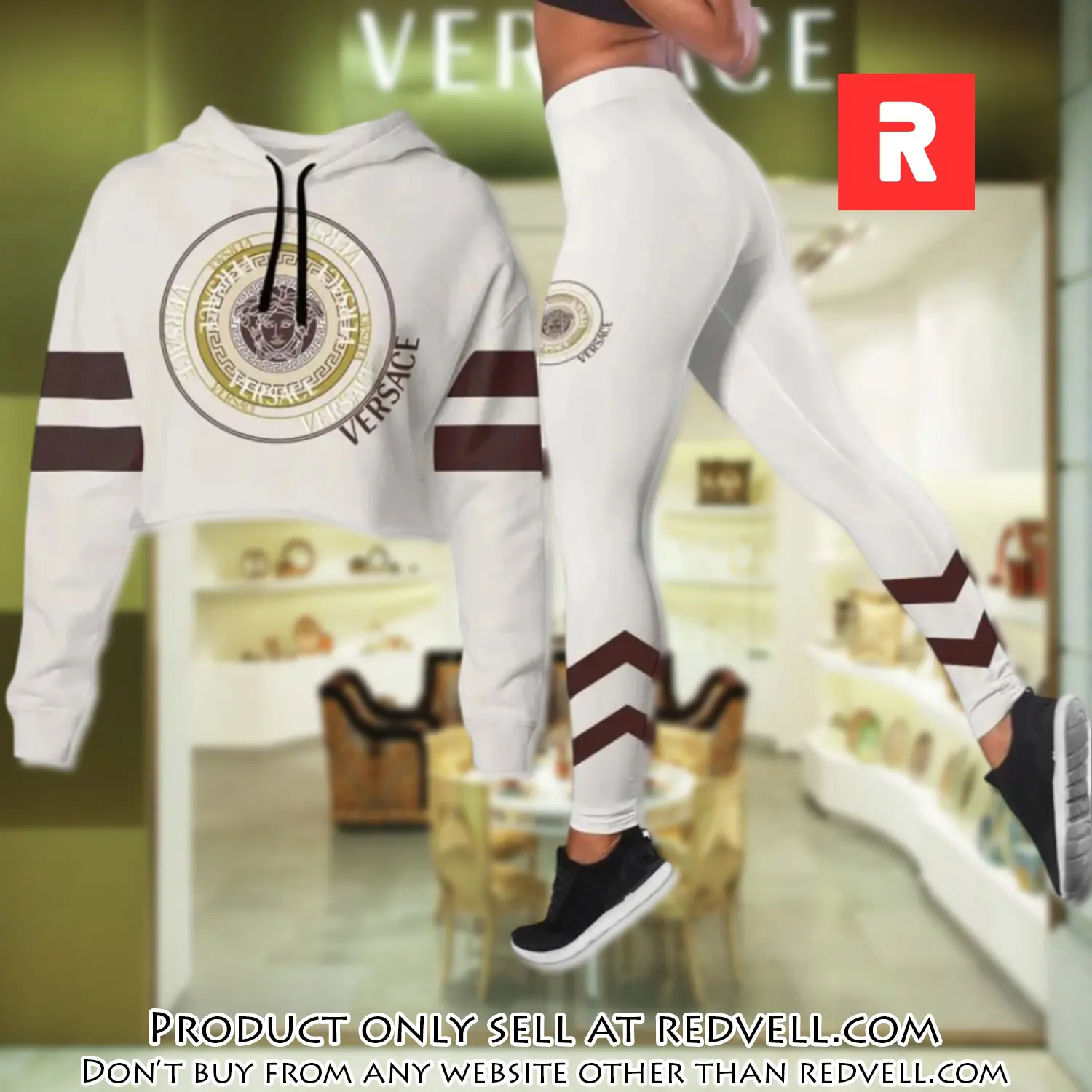 Versace medusa white luxury brand clothes leggings and crop top set for women rv4502475